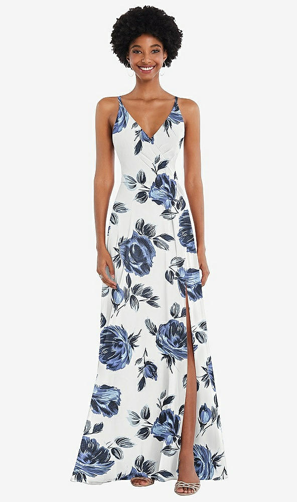 Front View - Indigo Rose Faux Wrap Criss Cross Back Maxi Dress with Adjustable Straps