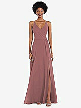 Front View Thumbnail - Rosewood Faux Wrap Criss Cross Back Maxi Dress with Adjustable Straps
