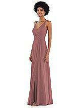 Side View Thumbnail - Rosewood Faux Wrap Criss Cross Back Maxi Dress with Adjustable Straps