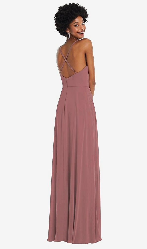Back View - Rosewood Faux Wrap Criss Cross Back Maxi Dress with Adjustable Straps