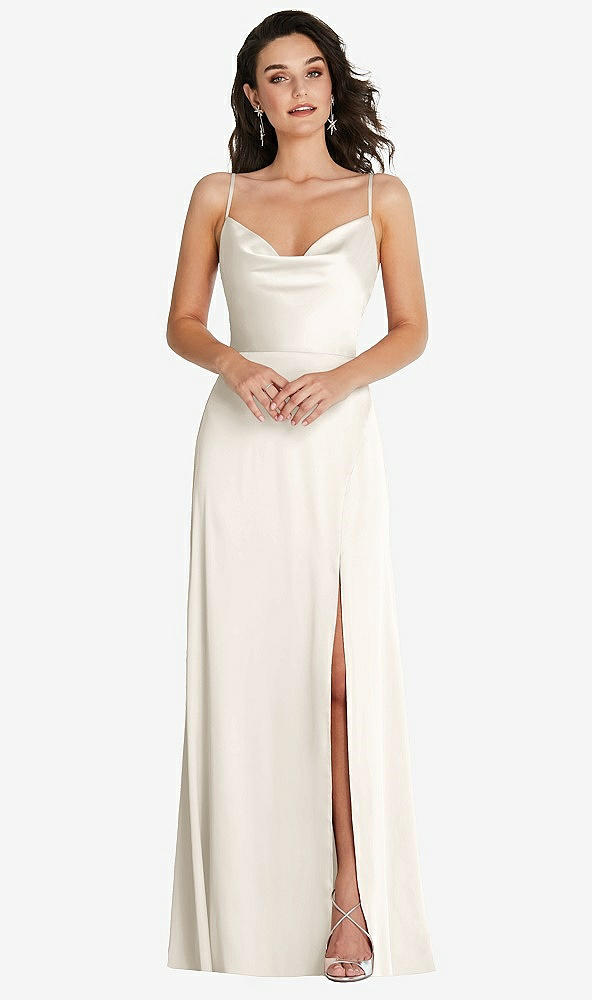 Front View - Ivory Cowl-Neck A-Line Maxi Dress with Adjustable Straps