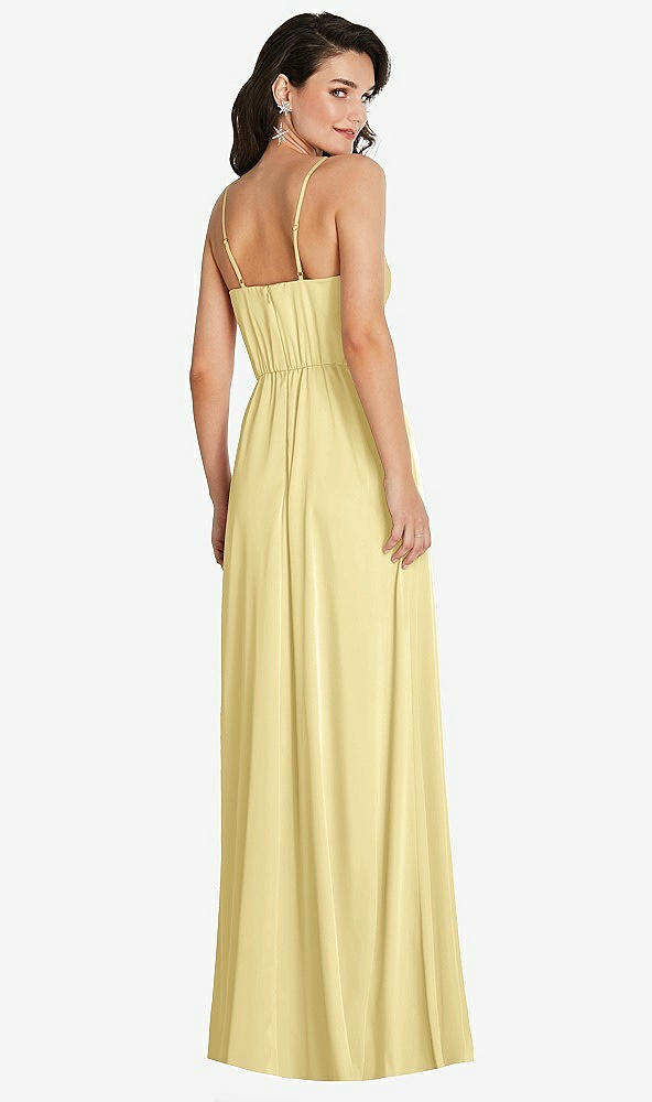 Back View - Pale Yellow Cowl-Neck A-Line Maxi Dress with Adjustable Straps