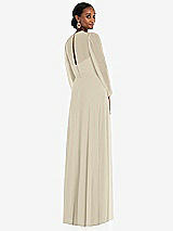 Rear View Thumbnail - Champagne Strapless Chiffon Maxi Dress with Puff Sleeve Blouson Overlay 