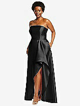 Alt View 2 Thumbnail - Black Strapless Satin Gown with Draped Front Slit and Pockets