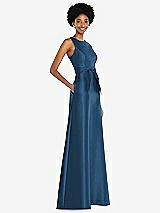 Side View Thumbnail - Dusk Blue Jewel-Neck V-Back Maxi Dress with Mini Sash