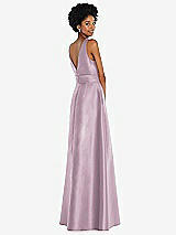 Rear View Thumbnail - Suede Rose Jewel-Neck V-Back Maxi Dress with Mini Sash