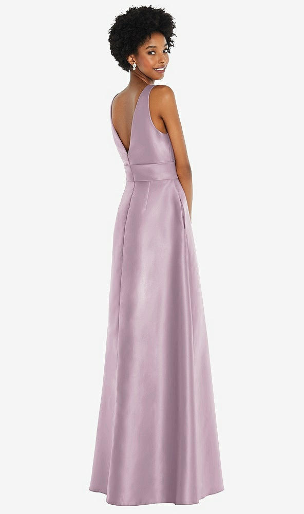 Back View - Suede Rose Jewel-Neck V-Back Maxi Dress with Mini Sash