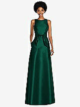Front View Thumbnail - Hunter Green Jewel-Neck V-Back Maxi Dress with Mini Sash