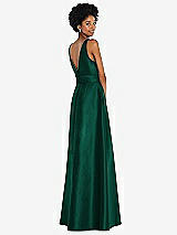 Rear View Thumbnail - Hunter Green Jewel-Neck V-Back Maxi Dress with Mini Sash
