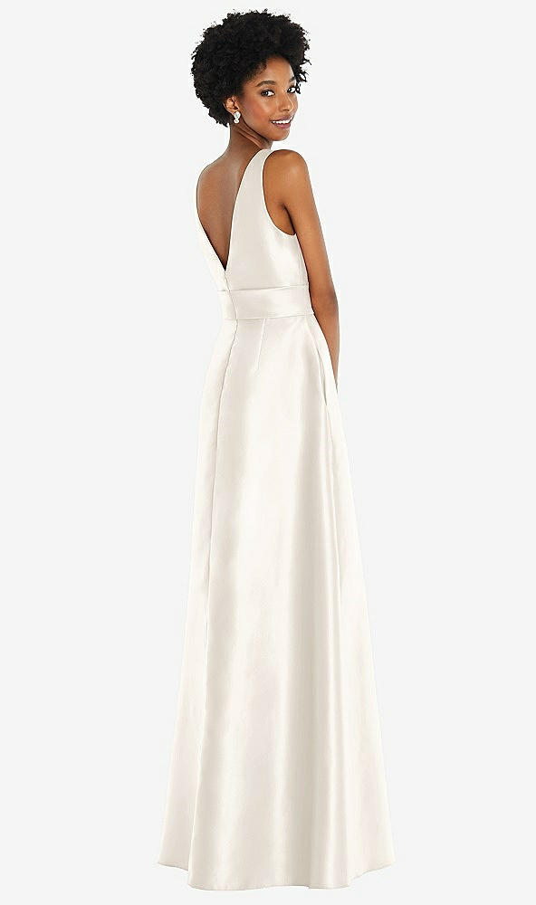 Back View - Ivory Jewel-Neck V-Back Maxi Dress with Mini Sash