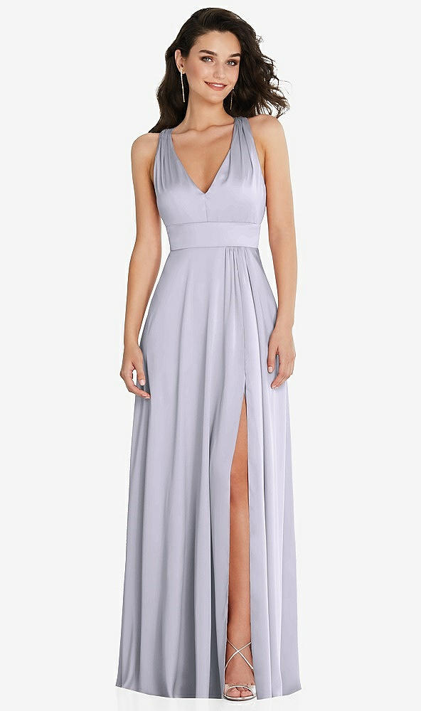 Front View - Silver Dove Shirred Shoulder Criss Cross Back Maxi Dress with Front Slit