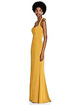 Side View Thumbnail - NYC Yellow Tie Halter Open Back Trumpet Gown 