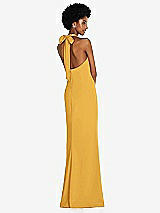 Rear View Thumbnail - NYC Yellow Tie Halter Open Back Trumpet Gown 