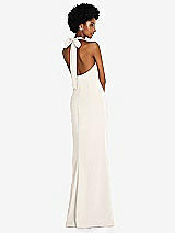 Rear View Thumbnail - Ivory Tie Halter Open Back Trumpet Gown 