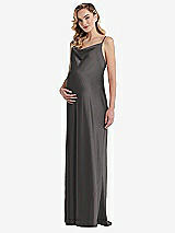 Front View Thumbnail - Caviar Gray Cowl-Neck Tie-Strap Maternity Slip Dress