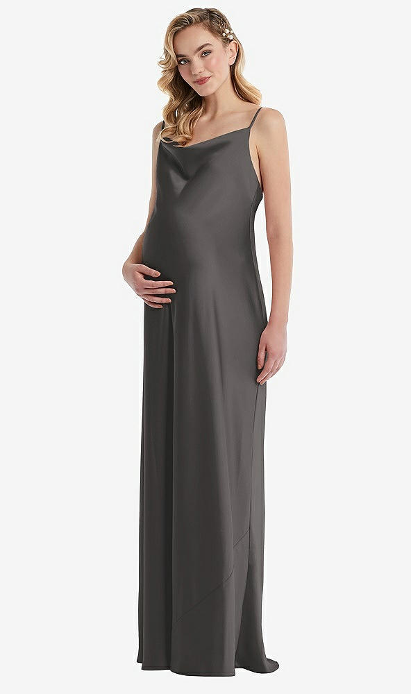 Front View - Caviar Gray Cowl-Neck Tie-Strap Maternity Slip Dress