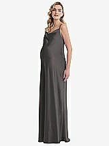 Side View Thumbnail - Caviar Gray Cowl-Neck Tie-Strap Maternity Slip Dress