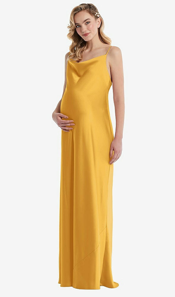 Front View - NYC Yellow Cowl-Neck Tie-Strap Maternity Slip Dress