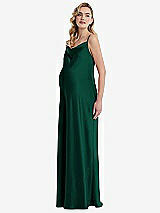 Side View Thumbnail - Hunter Green Cowl-Neck Tie-Strap Maternity Slip Dress