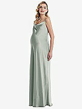 Side View Thumbnail - Willow Green Cowl-Neck Tie-Strap Maternity Slip Dress