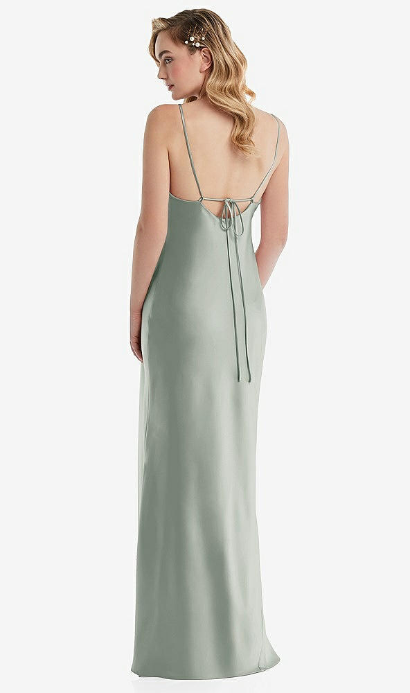 Back View - Willow Green Cowl-Neck Tie-Strap Maternity Slip Dress