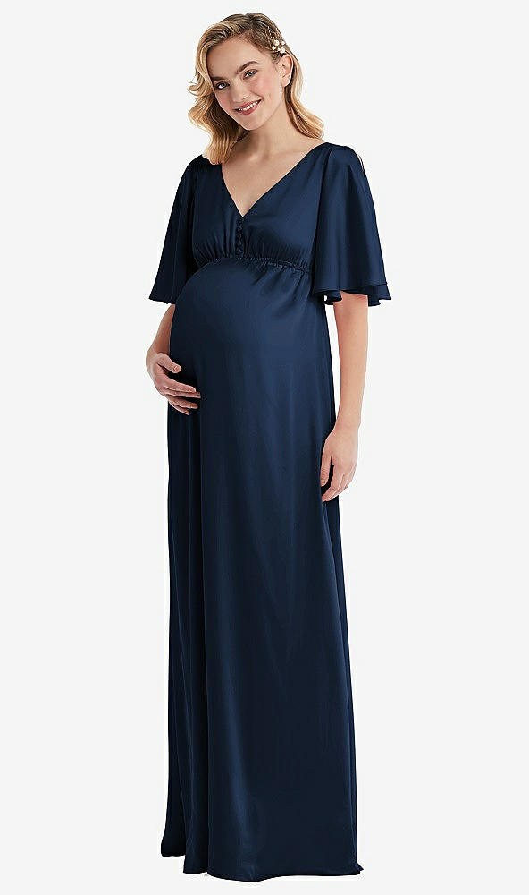 Front View - Midnight Navy Flutter Bell Sleeve Empire Maternity Dress