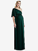 Front View Thumbnail - Evergreen One-Shoulder Flutter Sleeve Maternity Dress