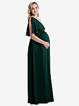 Side View Thumbnail - Evergreen One-Shoulder Flutter Sleeve Maternity Dress