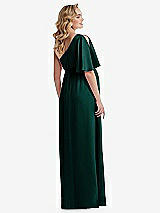 Rear View Thumbnail - Evergreen One-Shoulder Flutter Sleeve Maternity Dress