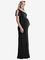 Side View Thumbnail - Black One-Shoulder Ruffle Sleeve Maternity Trumpet Gown