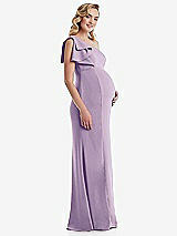 Side View Thumbnail - Pale Purple One-Shoulder Ruffle Sleeve Maternity Trumpet Gown