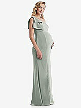 Side View Thumbnail - Willow Green One-Shoulder Ruffle Sleeve Maternity Trumpet Gown