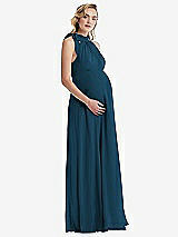 Side View Thumbnail - Atlantic Blue Scarf Tie High Neck Halter Chiffon Maternity Dress