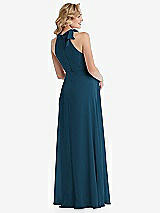 Rear View Thumbnail - Atlantic Blue Scarf Tie High Neck Halter Chiffon Maternity Dress