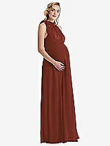 Side View Thumbnail - Auburn Moon Scarf Tie High Neck Halter Chiffon Maternity Dress