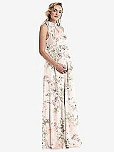 Side View Thumbnail - Blush Garden Scarf Tie High Neck Halter Chiffon Maternity Dress