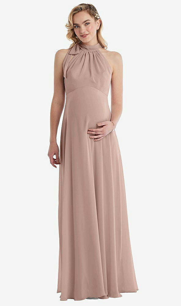 Front View - Bliss Scarf Tie High Neck Halter Chiffon Maternity Dress