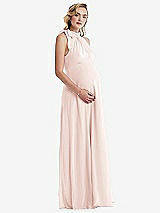 Side View Thumbnail - Blush Scarf Tie High Neck Halter Chiffon Maternity Dress