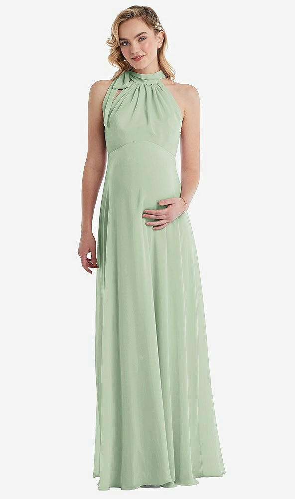 Front View - Celadon Scarf Tie High Neck Halter Chiffon Maternity Dress