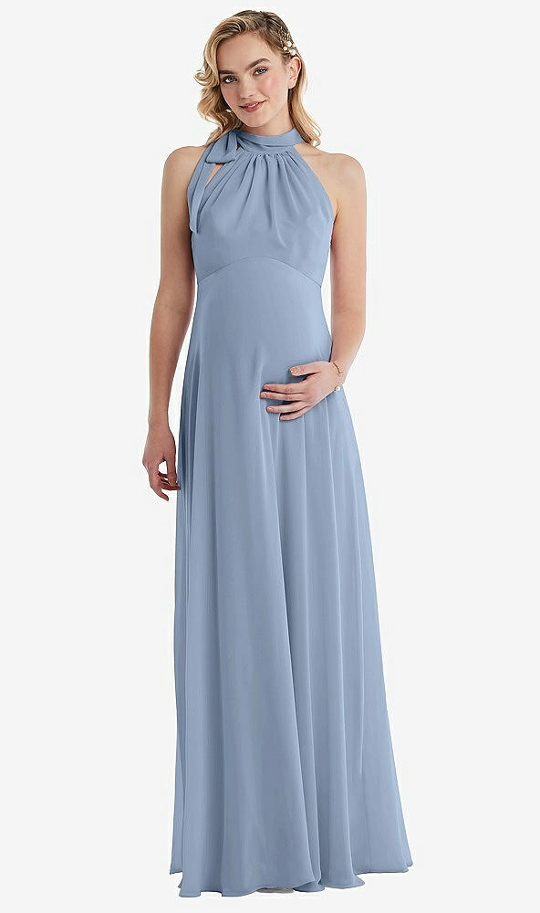 Front View - Cloudy Scarf Tie High Neck Halter Chiffon Maternity Dress