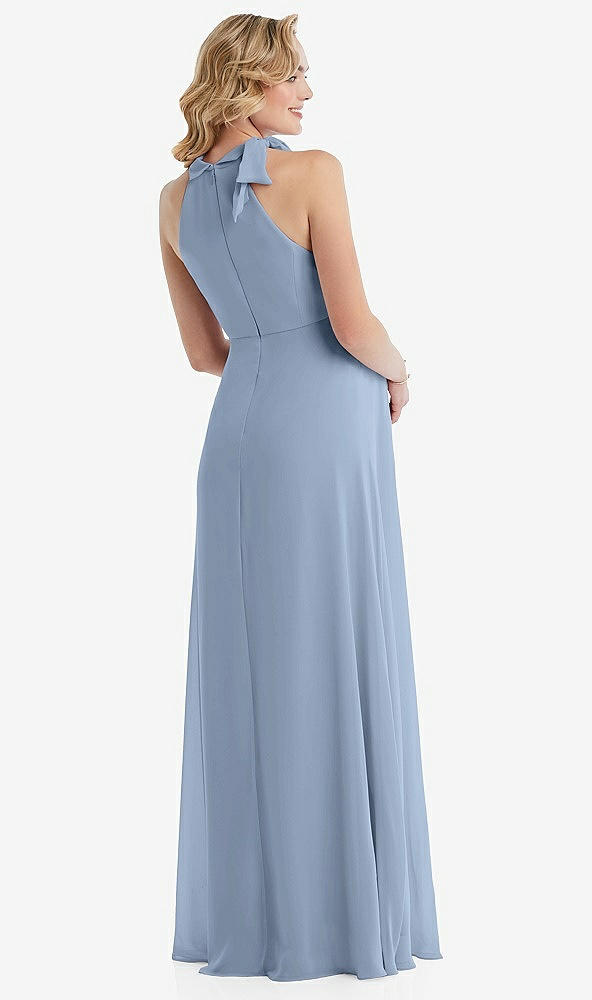 Back View - Cloudy Scarf Tie High Neck Halter Chiffon Maternity Dress