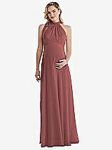 Front View Thumbnail - English Rose Scarf Tie High Neck Halter Chiffon Maternity Dress