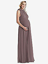 Side View Thumbnail - French Truffle Scarf Tie High Neck Halter Chiffon Maternity Dress