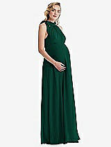 Side View Thumbnail - Hunter Green Scarf Tie High Neck Halter Chiffon Maternity Dress