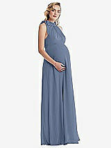 Side View Thumbnail - Larkspur Blue Scarf Tie High Neck Halter Chiffon Maternity Dress