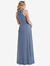 Rear View Thumbnail - Larkspur Blue Scarf Tie High Neck Halter Chiffon Maternity Dress