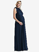 Side View Thumbnail - Midnight Navy Scarf Tie High Neck Halter Chiffon Maternity Dress