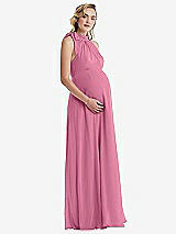 Side View Thumbnail - Orchid Pink Scarf Tie High Neck Halter Chiffon Maternity Dress