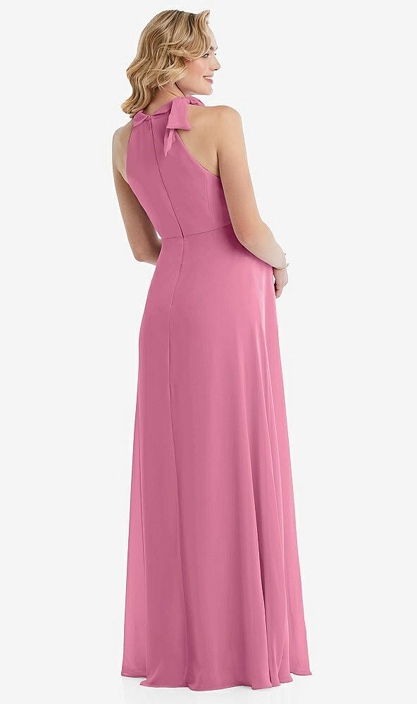 Back View - Orchid Pink Scarf Tie High Neck Halter Chiffon Maternity Dress