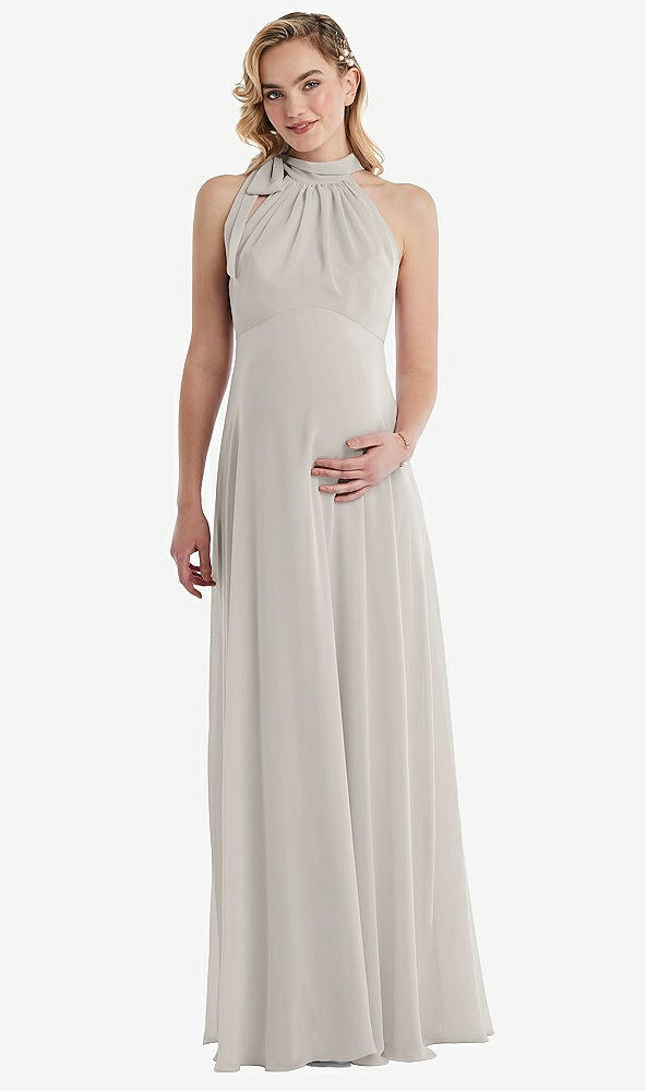Front View - Oyster Scarf Tie High Neck Halter Chiffon Maternity Dress